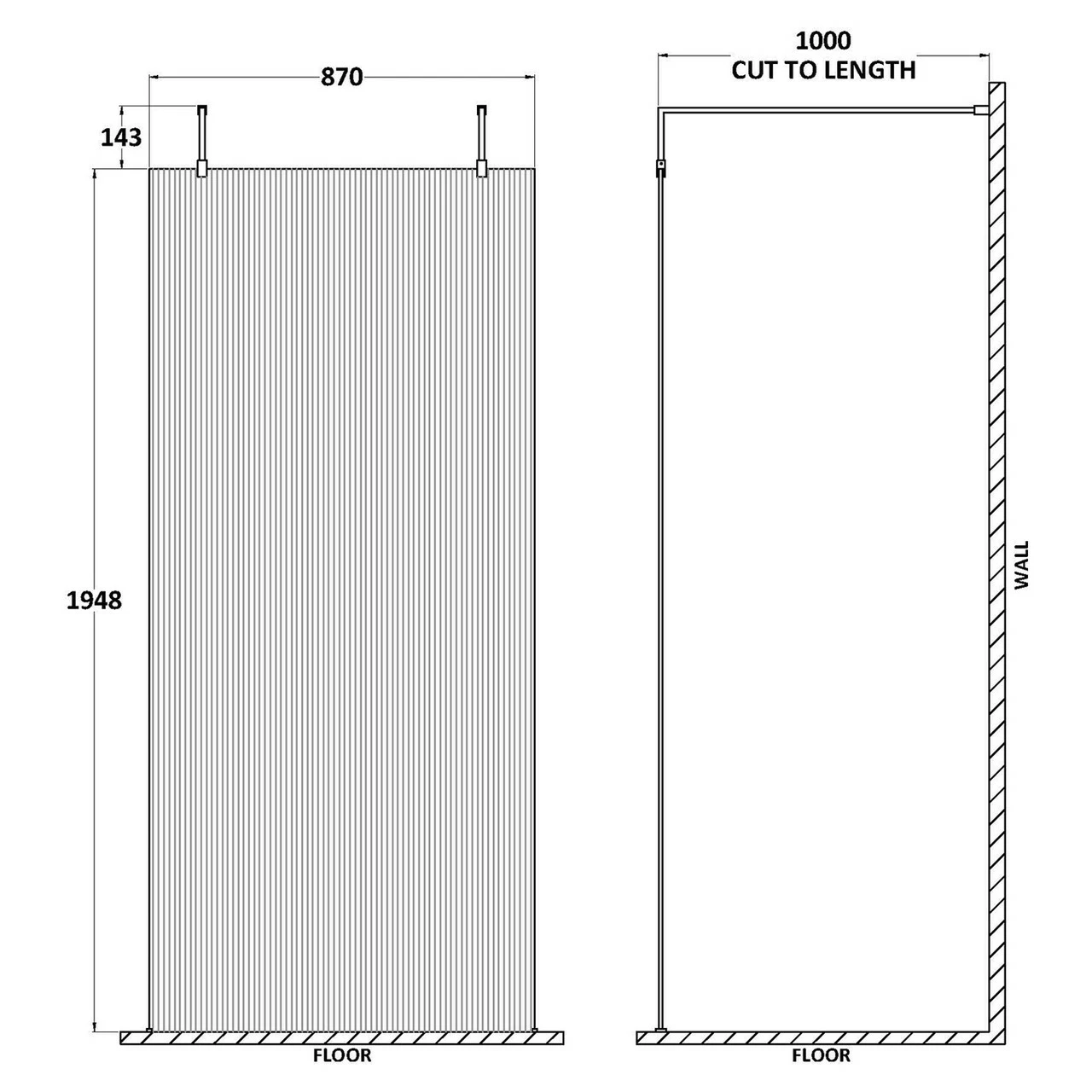 Hudson Reed 1000mm Brushed Brass Fluted Wetroom Screen With Arms And Feet - WRAF19510BB 4 Hudson Reed 1000mm Brushed Brass Fluted Wetroom Screen With Arms And Feet - WRAF19510BB - Image 2