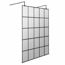 Hudson Reed 1400mm X 1950mm Black Framed Wetroom Screen With Support Bars And Feet - BFAF14