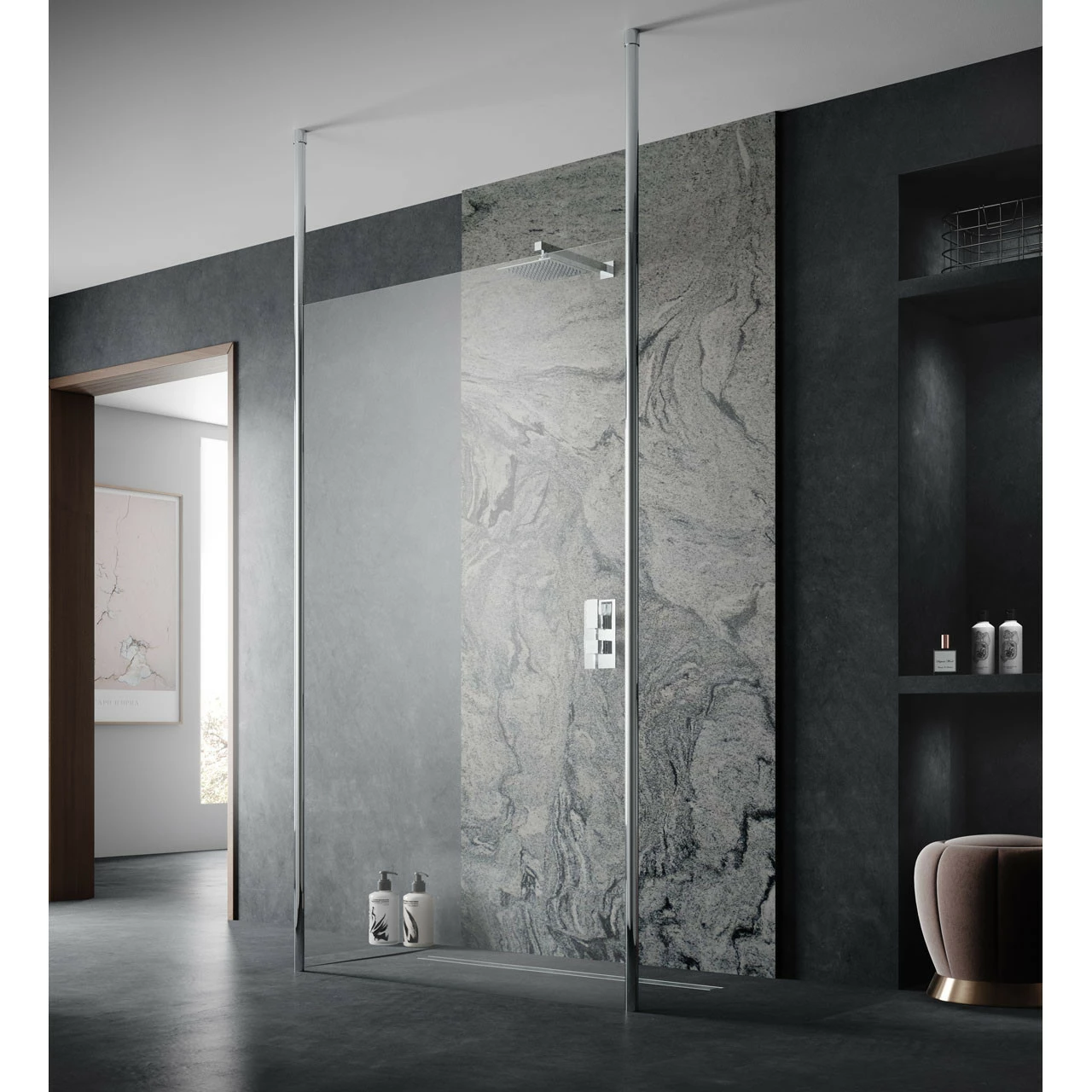Hudson Reed 900mm Wetroom Screen With Double Chrome Ceiling To Floor Poles - GPCP090 3 Hudson Reed 900mm Wetroom Screen With Double Chrome Ceiling To Floor Poles - GPCP090
