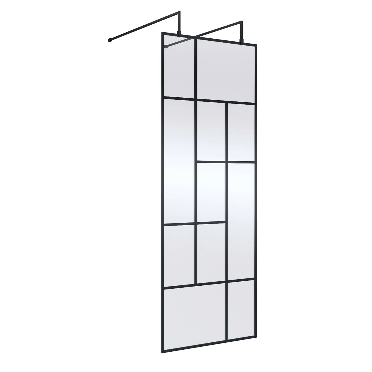 Hudson Reed Abstract 760mm X 1950mm Matt Black Wetroom Screen With Support Bars And Feet - BFAFB076 3 Hudson Reed Abstract 760mm X 1950mm Matt Black Wetroom Screen With Support Bars And Feet - BFAFB076
