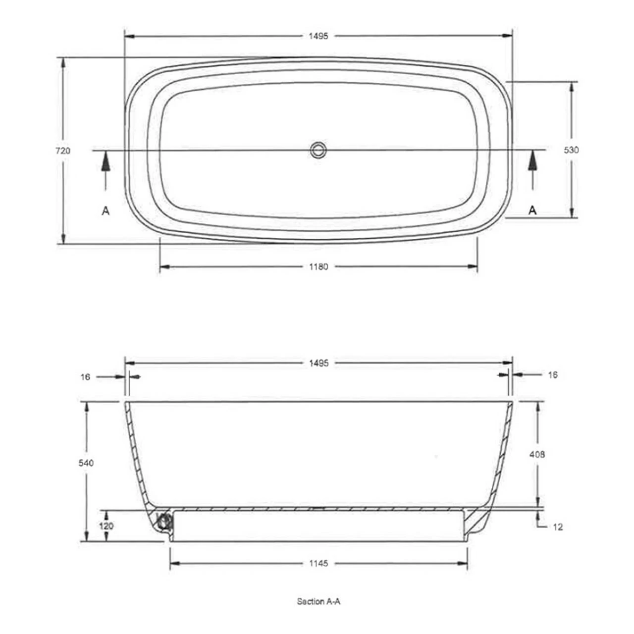 Hudson Reed Bella Rectangular 1495mm X 720mm Freestanding Bath - NBB003 6 Hudson Reed Bella Rectangular 1495mm X 720mm Freestanding Bath - NBB003 - Image 4