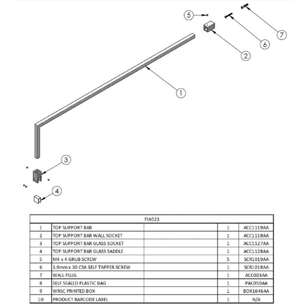 Hudson Reed Chrome 1000mm Square Shower Screen Support Bar - FIX023 4 Hudson Reed Chrome 1000mm Square Shower Screen Support Bar - FIX023 - Image 2