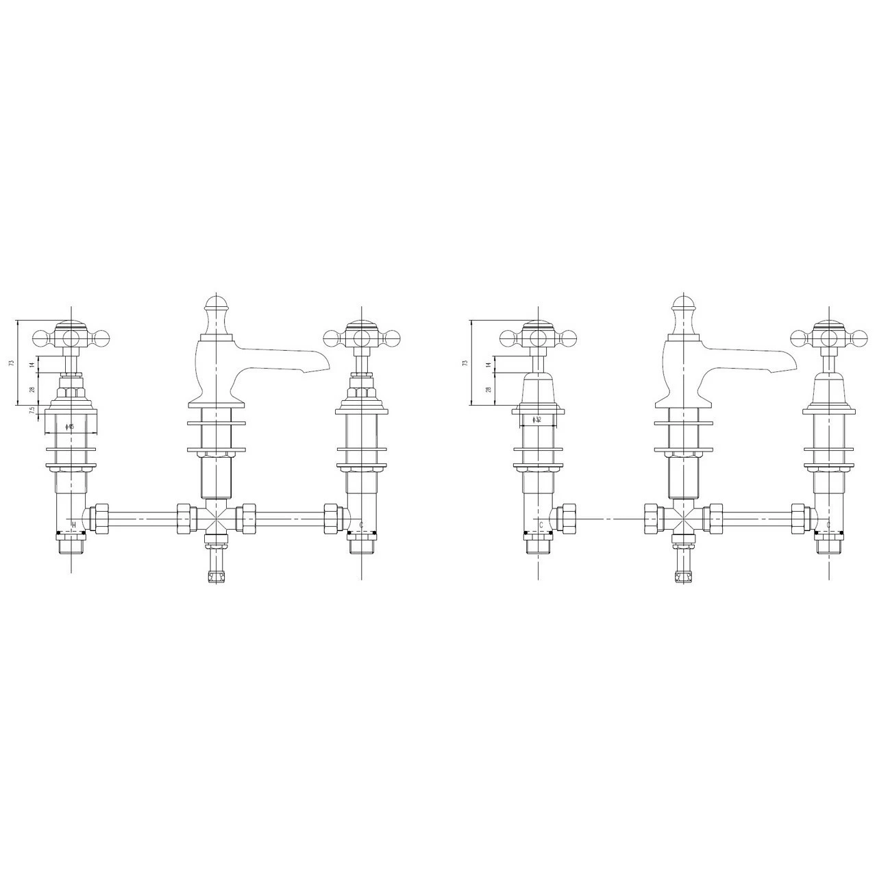 Hudson Reed Chrome Topaz Crosshead Taps For 3 Tap Hole Basin Mixers - BC307DX 4 Hudson Reed Chrome Topaz Crosshead Taps For 3 Tap Hole Basin Mixers - BC307DX - Image 2