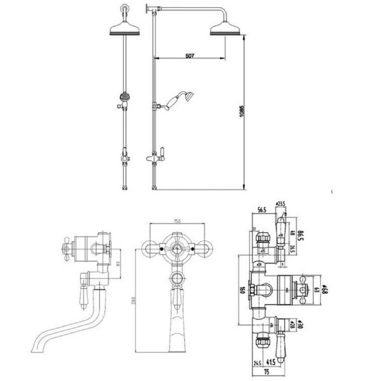Hudson Reed Chrome Topaz Triple Exposed Valve, Riser Kit And Spout - TSVT103 5 Hudson Reed Chrome Topaz Triple Exposed Valve, Riser Kit And Spout - TSVT103 - Image 3