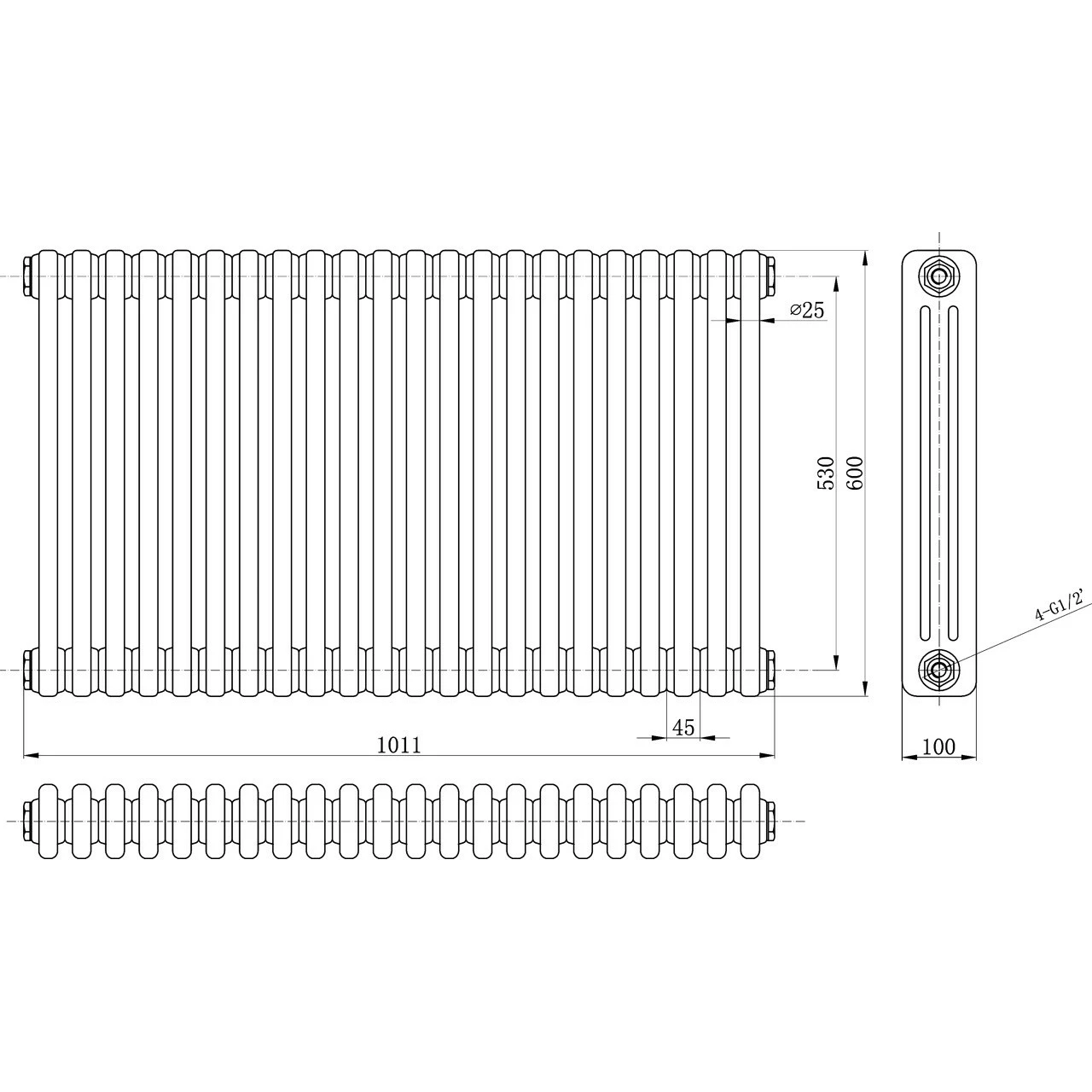 Hudson Reed Colosseum 600mm X 1011mm Triple Column Radiator - HX306 4 Hudson Reed Colosseum 600mm X 1011mm Triple Column Radiator - HX306 - Image 2