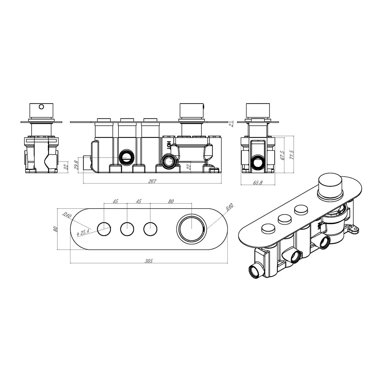 Hudson Reed Ignite Round Shower Valve With 3 Outlets - CPB1312 - Image 2