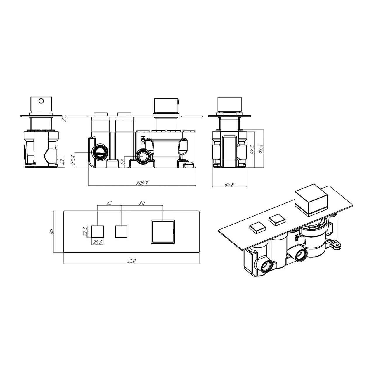 Hudson Reed Ignite Square Shower Valve With 2 Outlets - CPB3311 - Image 2