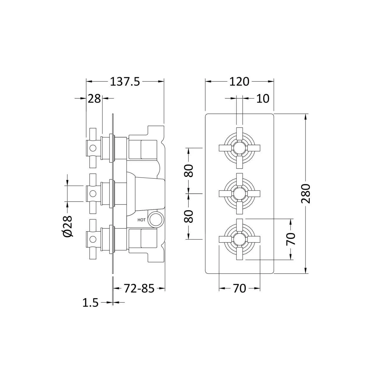 Hudson Reed Kristal Triple Concealed Valve Complete With Diverter - KRI3023 4 Hudson Reed Kristal Triple Concealed Valve Complete With Diverter - KRI3023 - Image 2