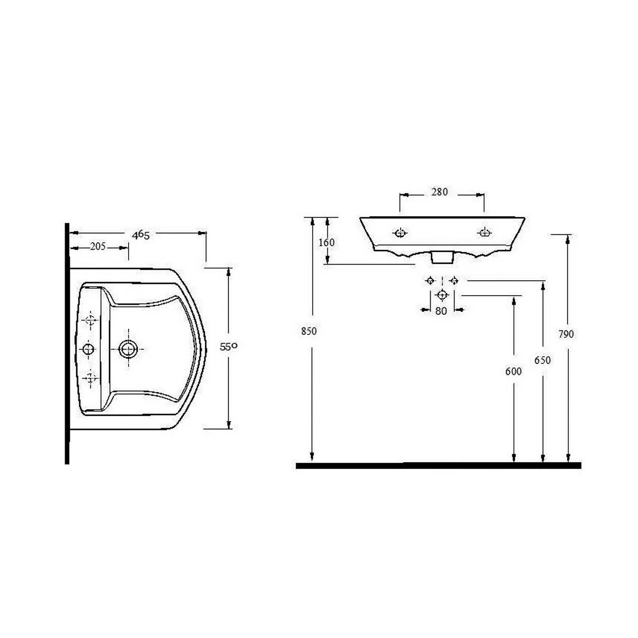Hudson Reed Maya 550mm Basin With 1 Tap Hole And Semi Pedestal - CCL005 4 Hudson Reed Maya 550mm Basin With 1 Tap Hole And Semi Pedestal - CCL005 - Image 2