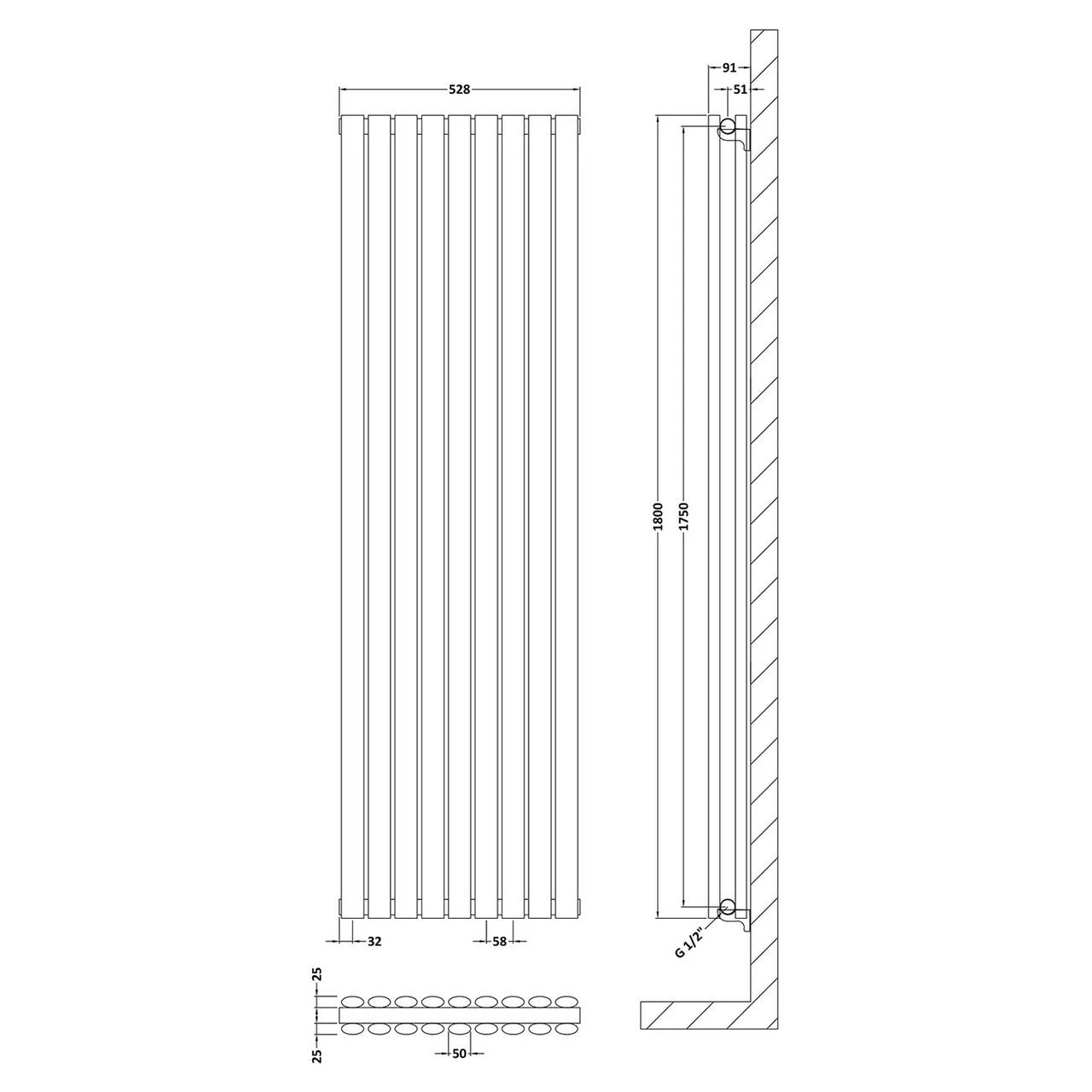 Hudson Reed Revive Double Panel Radiator 1800mm X 528mm - HL327 4 Hudson Reed Revive Double Panel Radiator 1800mm X 528mm - HL327 - Image 2