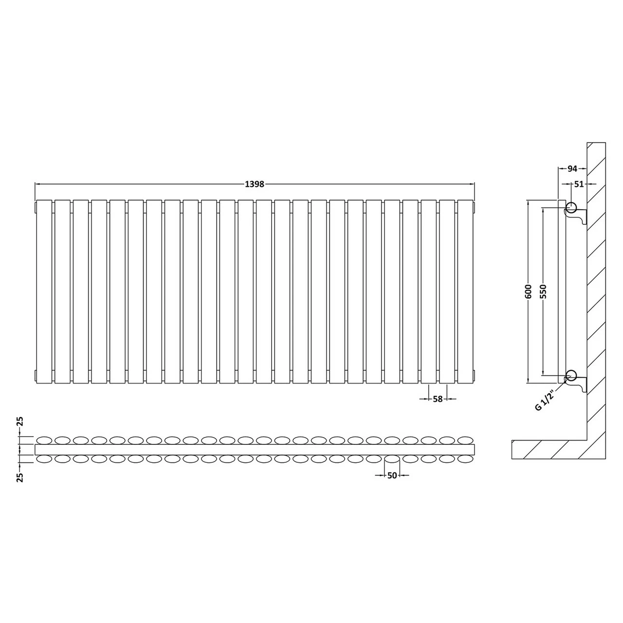 Hudson Reed Revive Double Panel Radiator 600mm X 1398mm - HLA40D 4 Hudson Reed Revive Double Panel Radiator 600mm X 1398mm - HLA40D - Image 2
