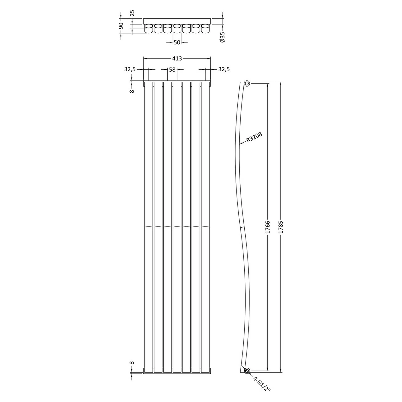Hudson Reed Revive Wave Designer Radiator 1785mm X 413mm - HLW95 4 Hudson Reed Revive Wave Designer Radiator 1785mm X 413mm - HLW95 - Image 2