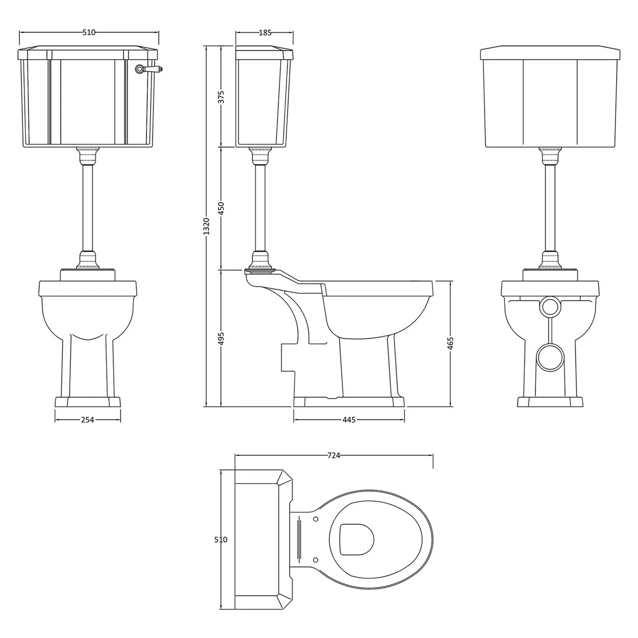 Hudson Reed Richmond Comfort Height Toilet Pan With Mid Level Cistern And Flush Pipe Kit - CCR037 4 Hudson Reed Richmond Comfort Height Toilet Pan With Mid Level Cistern And Flush Pipe Kit - CCR037 - Image 2