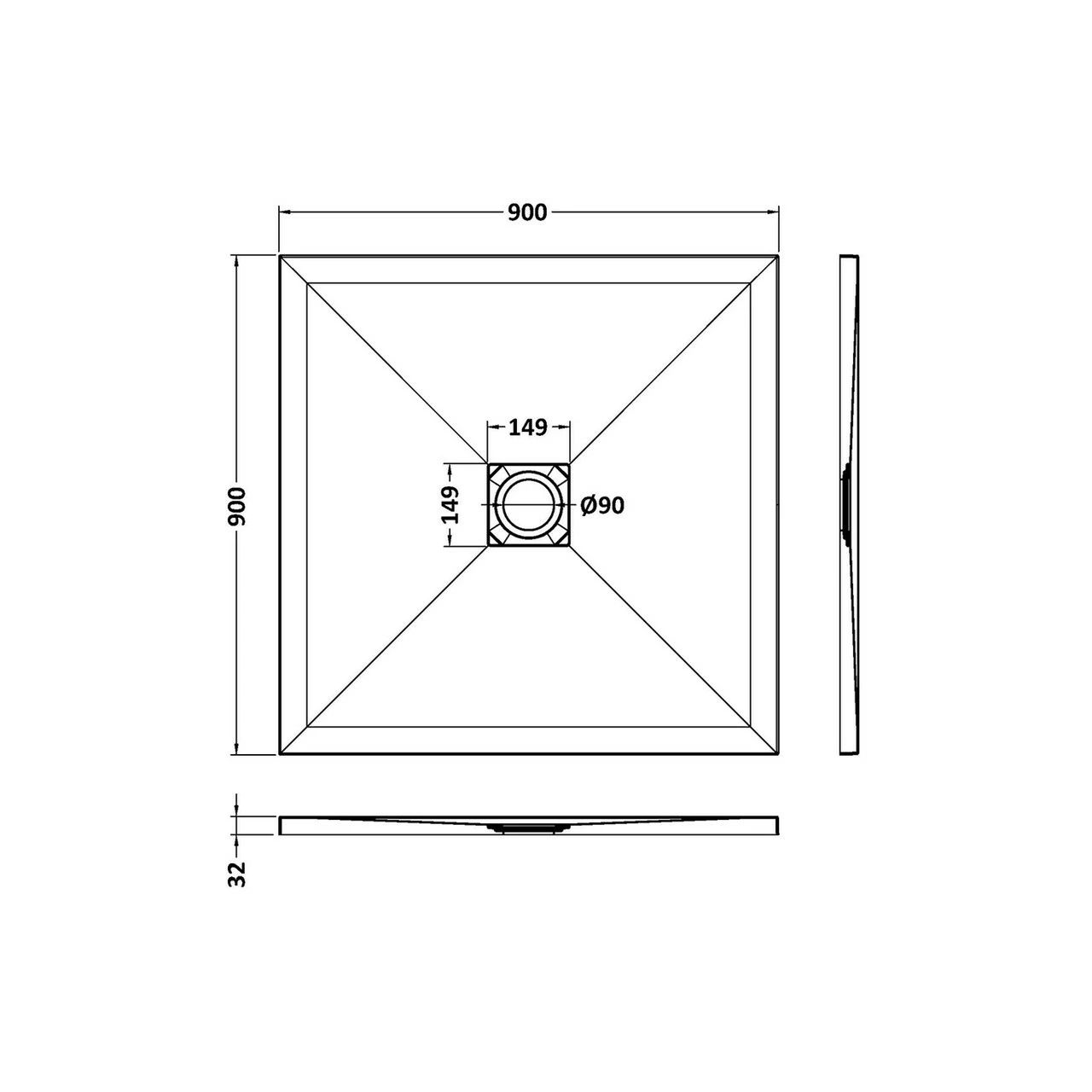 Hudson Reed Slate Black 900mm X 900mm Square Shower Tray - NLT91010 4 Hudson Reed Slate Black 900mm X 900mm Square Shower Tray - NLT91010 - Image 2