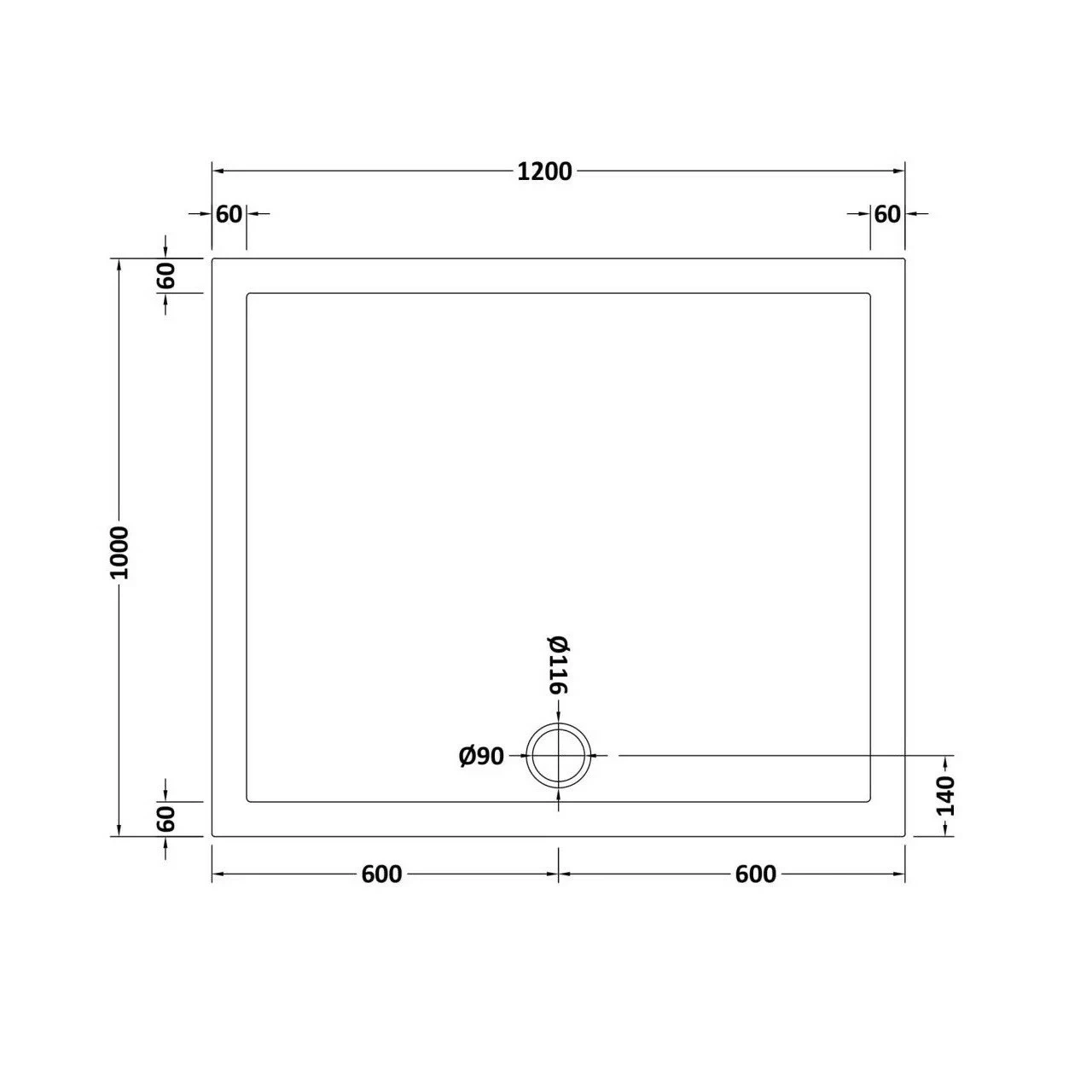 Hudson Reed Slate Grey 1200mm X 1000mm Rectangular Shower Tray With Centre Edge Waste - TR71025 6 Hudson Reed Slate Grey 1200mm X 1000mm Rectangular Shower Tray With Centre Edge Waste - TR71025 - Image 4