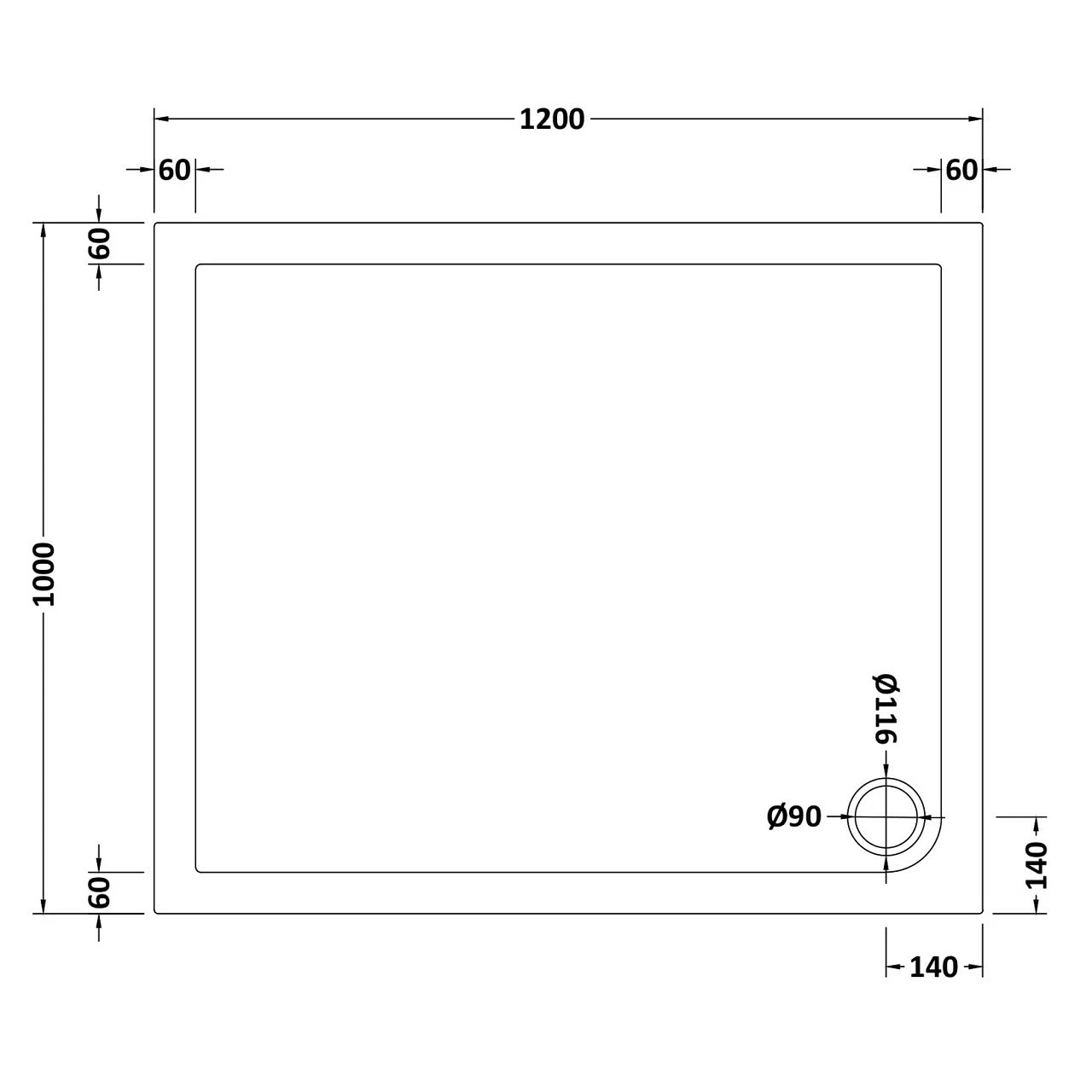 Hudson Reed Slate Grey 1200mm X 1000mm Rectangular Shower Tray With Centre Edge Waste - TR71025 4 Hudson Reed Slate Grey 1200mm X 1000mm Rectangular Shower Tray With Centre Edge Waste - TR71025 - Image 2