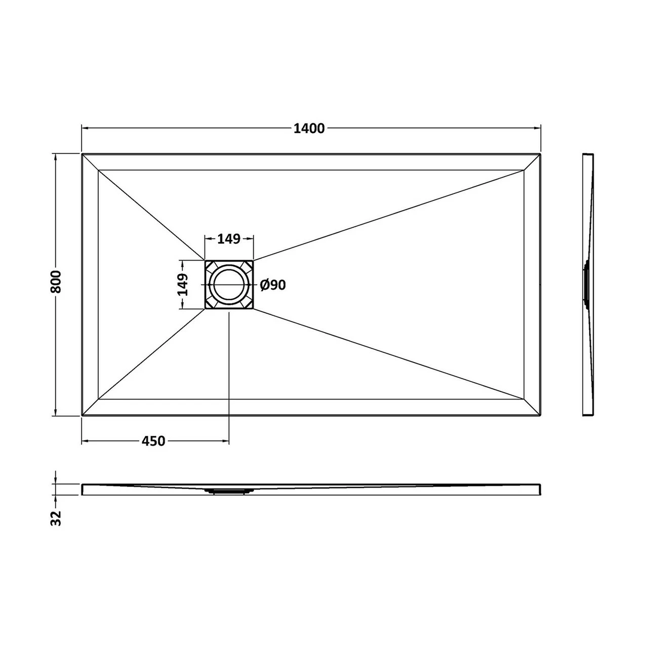 Hudson Reed Slate Grey 1400mm X 800mm Rectangular Shower Tray - NLT71033 4 Hudson Reed Slate Grey 1400mm X 800mm Rectangular Shower Tray - NLT71033 - Image 2