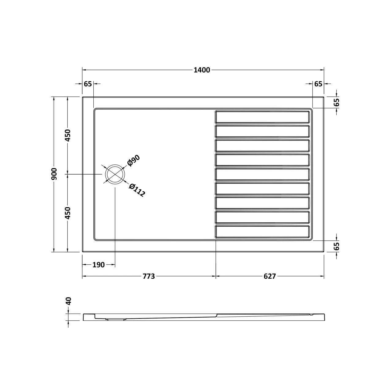 Hudson Reed Slate Grey 1400mm X 900mm Rectangular Walk In Shower Tray With Centre Edge Waste - TR711490 4 Hudson Reed Slate Grey 1400mm X 900mm Rectangular Walk In Shower Tray With Centre Edge Waste - TR711490 - Image 2