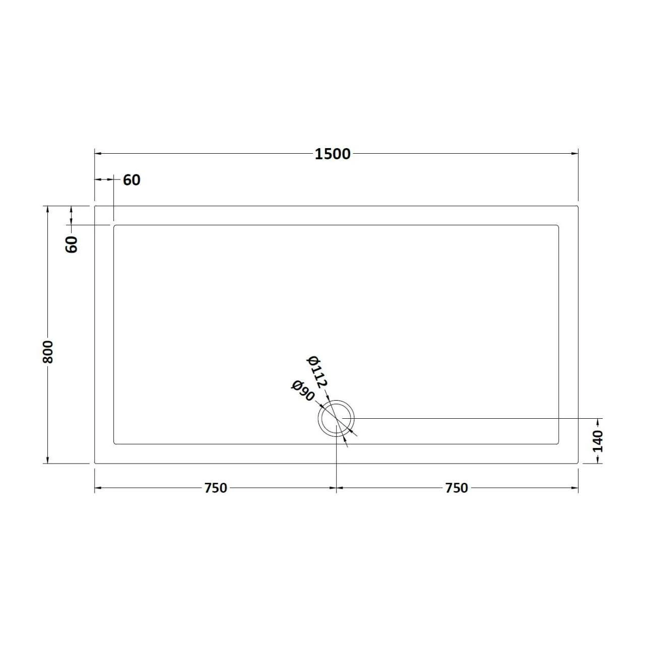 Hudson Reed Slate Grey 1500mm X 800mm Rectangular Shower Tray With Centre Edge Waste - TR71043 - Image 2