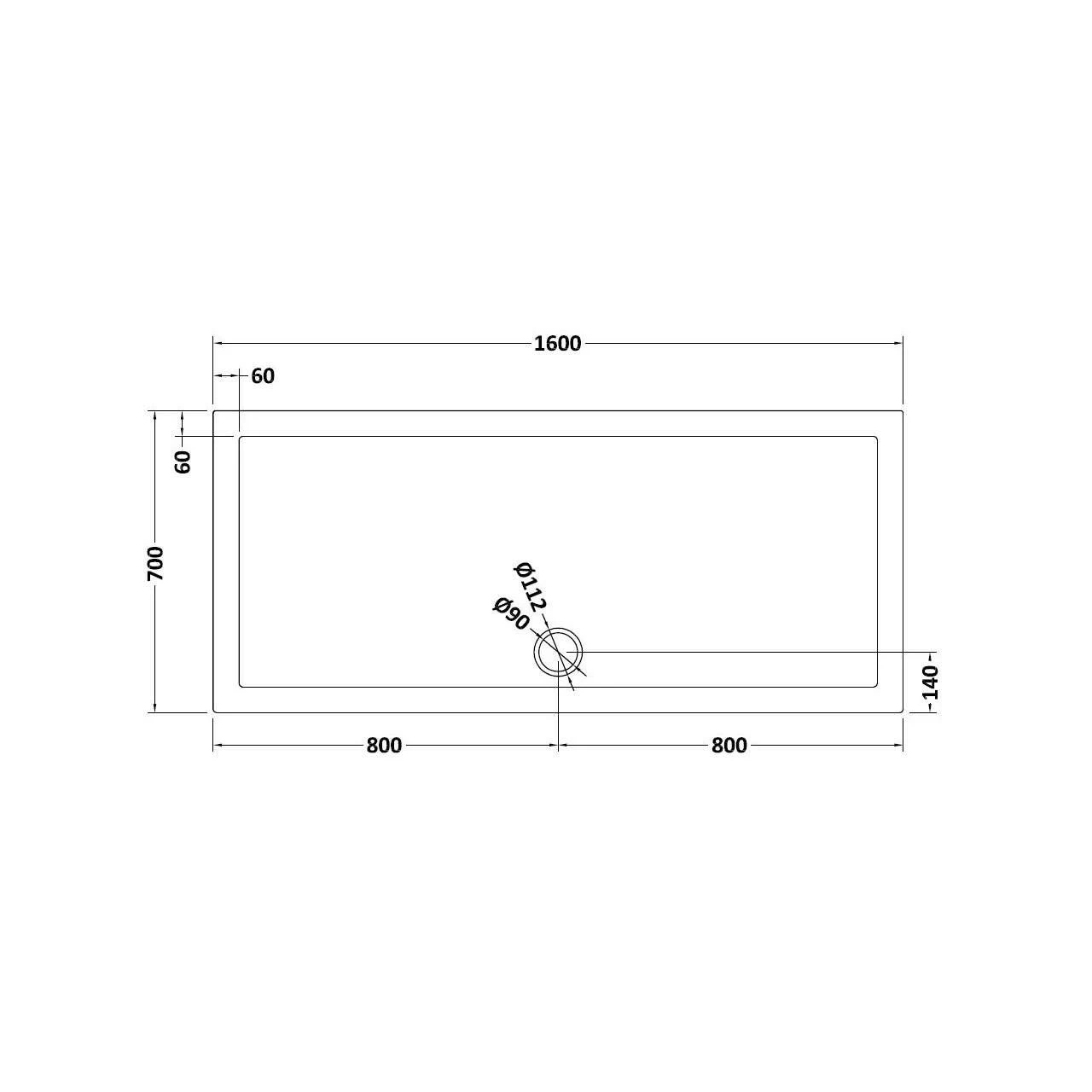 Hudson Reed Slate Grey 1600mm X 700mm Rectangular Shower Tray With Centre Edge Waste - TR71051 4 Hudson Reed Slate Grey 1600mm X 700mm Rectangular Shower Tray With Centre Edge Waste - TR71051 - Image 2