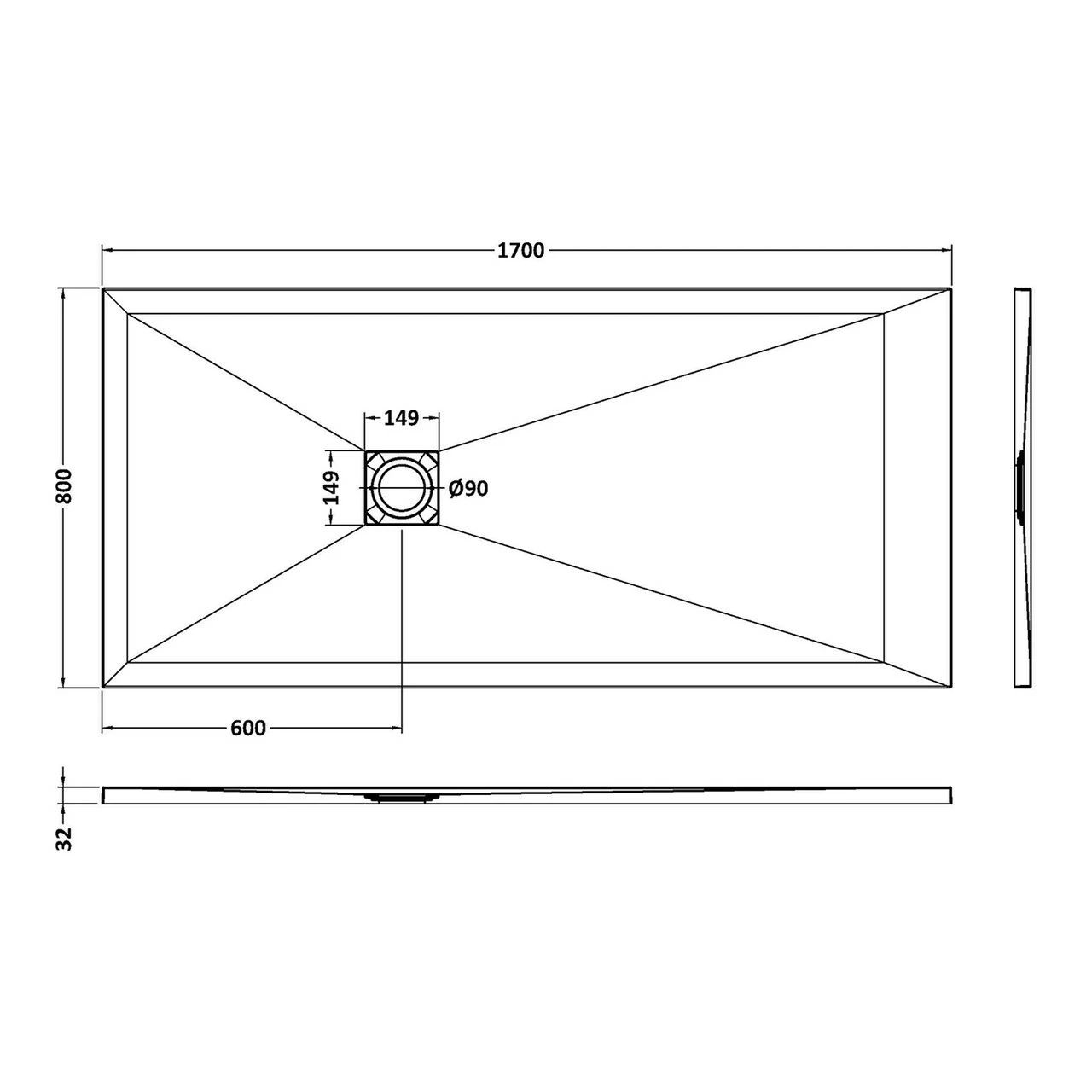 Hudson Reed Slate Grey 1700mm X 800mm Rectangular Shower Tray - NLT71063 4 Hudson Reed Slate Grey 1700mm X 800mm Rectangular Shower Tray - NLT71063 - Image 2