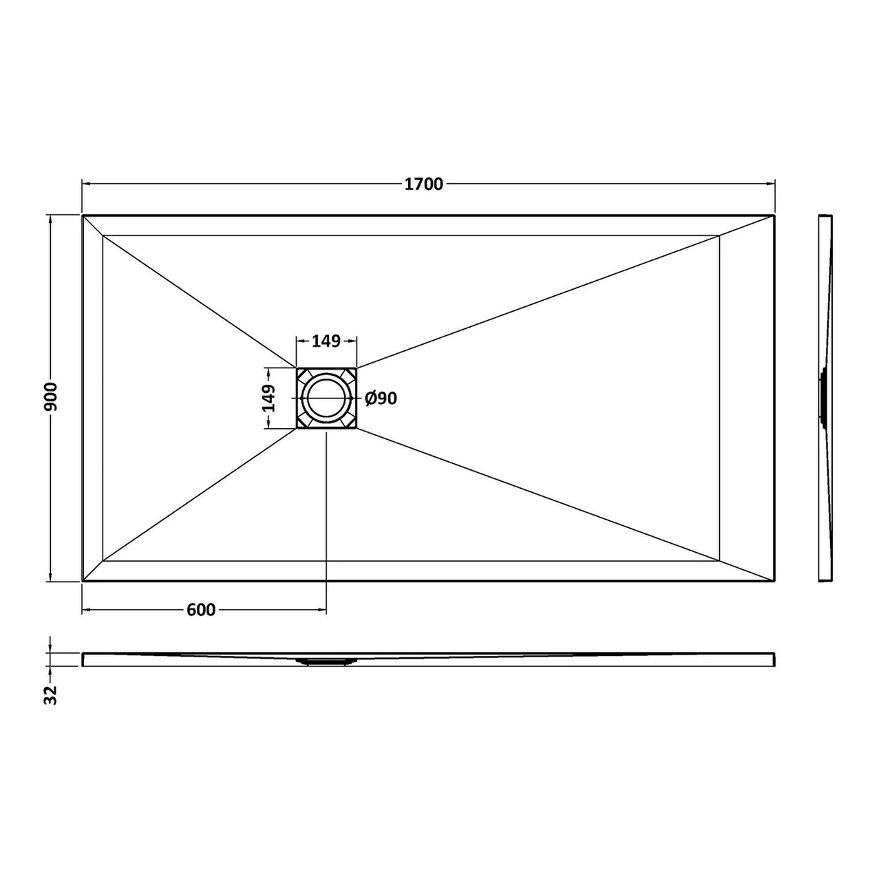 Hudson Reed Slate Grey 1700mm X 900mm Rectangular Shower Tray - NLT71064 4 Hudson Reed Slate Grey 1700mm X 900mm Rectangular Shower Tray - NLT71064 - Image 2