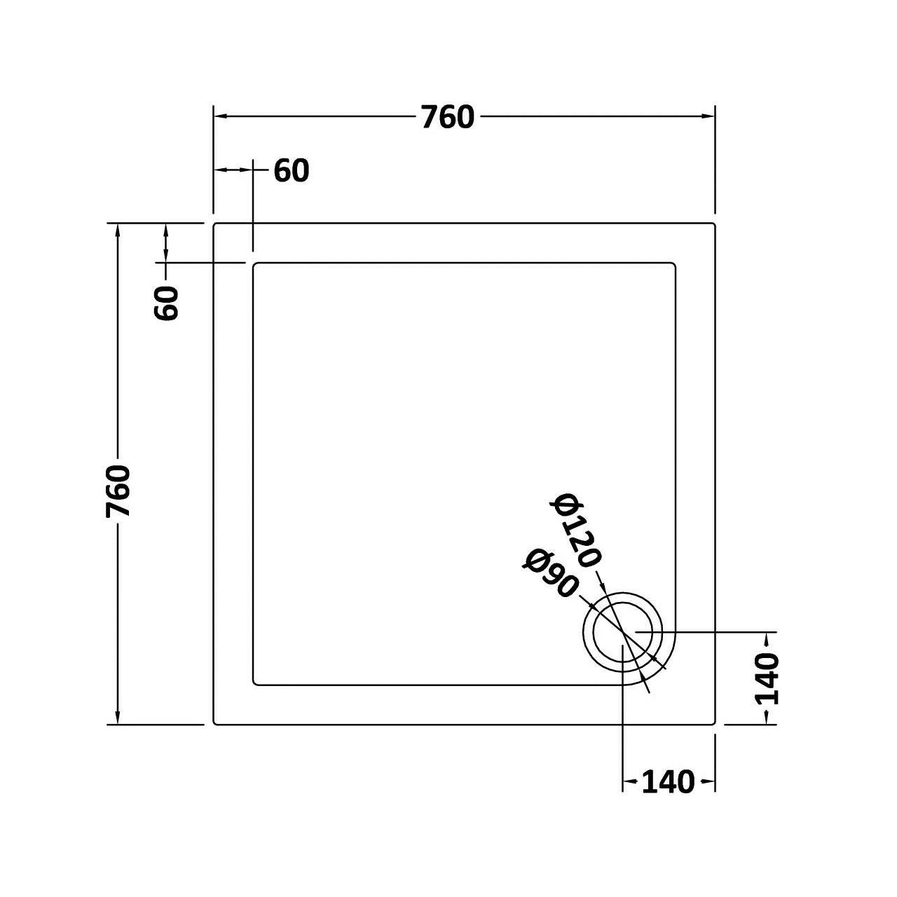 Hudson Reed Slate Grey 760mm X 760mm Square Shower Tray With Corner Waste - TR71003 4 Hudson Reed Slate Grey 760mm X 760mm Square Shower Tray With Corner Waste - TR71003 - Image 2