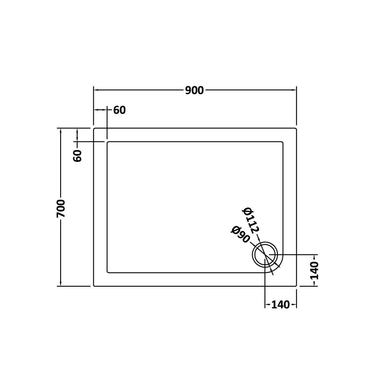 Hudson Reed Slate Grey 900mm X 700mm Rectangular Shower Tray With Corner Waste - TR71007 - Image 2