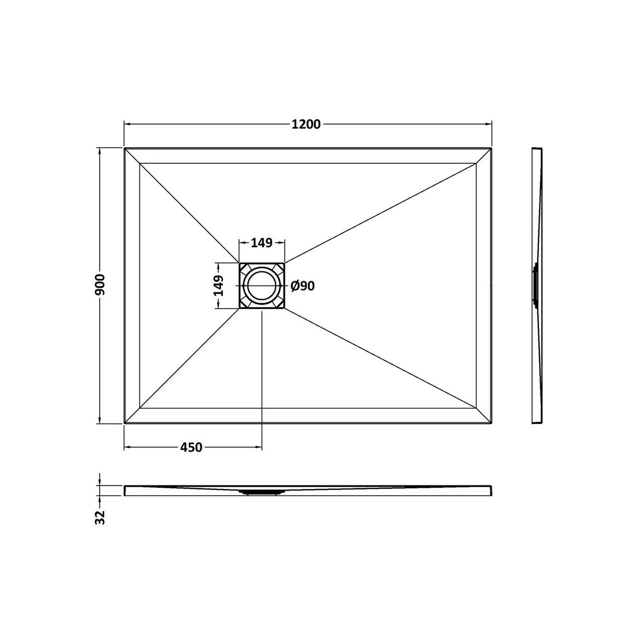 Hudson Reed Slate White 1200mm X 900mm Rectangular Shower Tray - NLT61024 4 Hudson Reed Slate White 1200mm X 900mm Rectangular Shower Tray - NLT61024 - Image 2