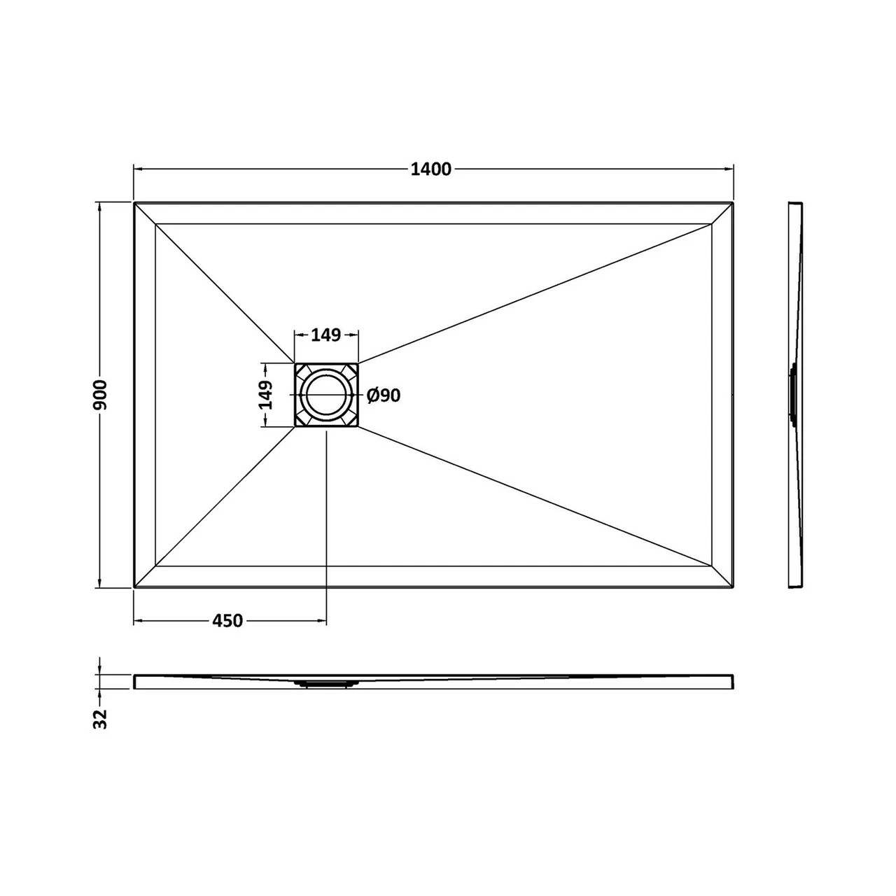 Hudson Reed Slate White 1400mm X 900mm Rectangular Shower Tray - NLT61034 4 Hudson Reed Slate White 1400mm X 900mm Rectangular Shower Tray - NLT61034 - Image 2
