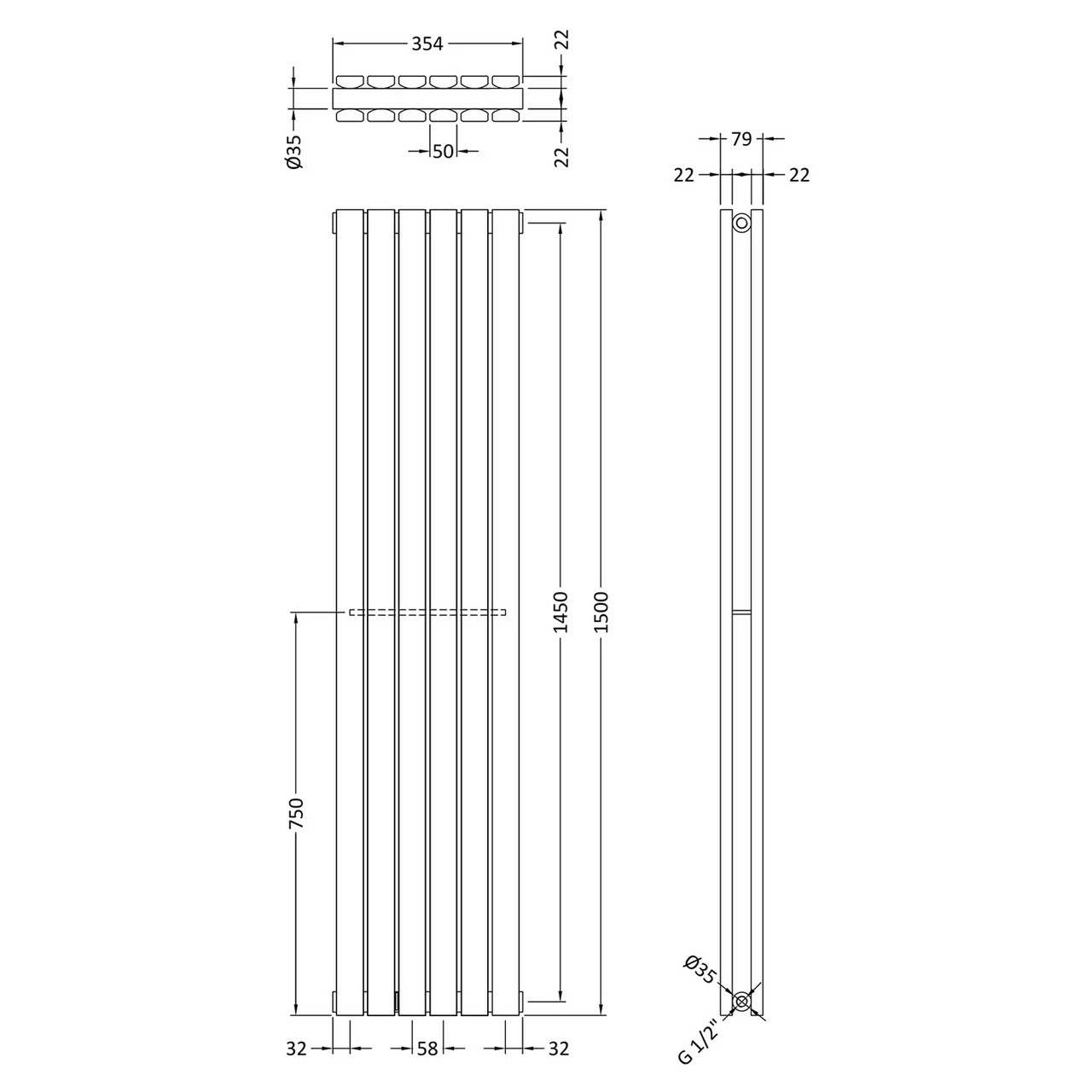 Hudson Reed Sloane Double Panel Radiator 1500mm X 354mm - HLA73 4 Hudson Reed Sloane Double Panel Radiator 1500mm X 354mm - HLA73 - Image 2