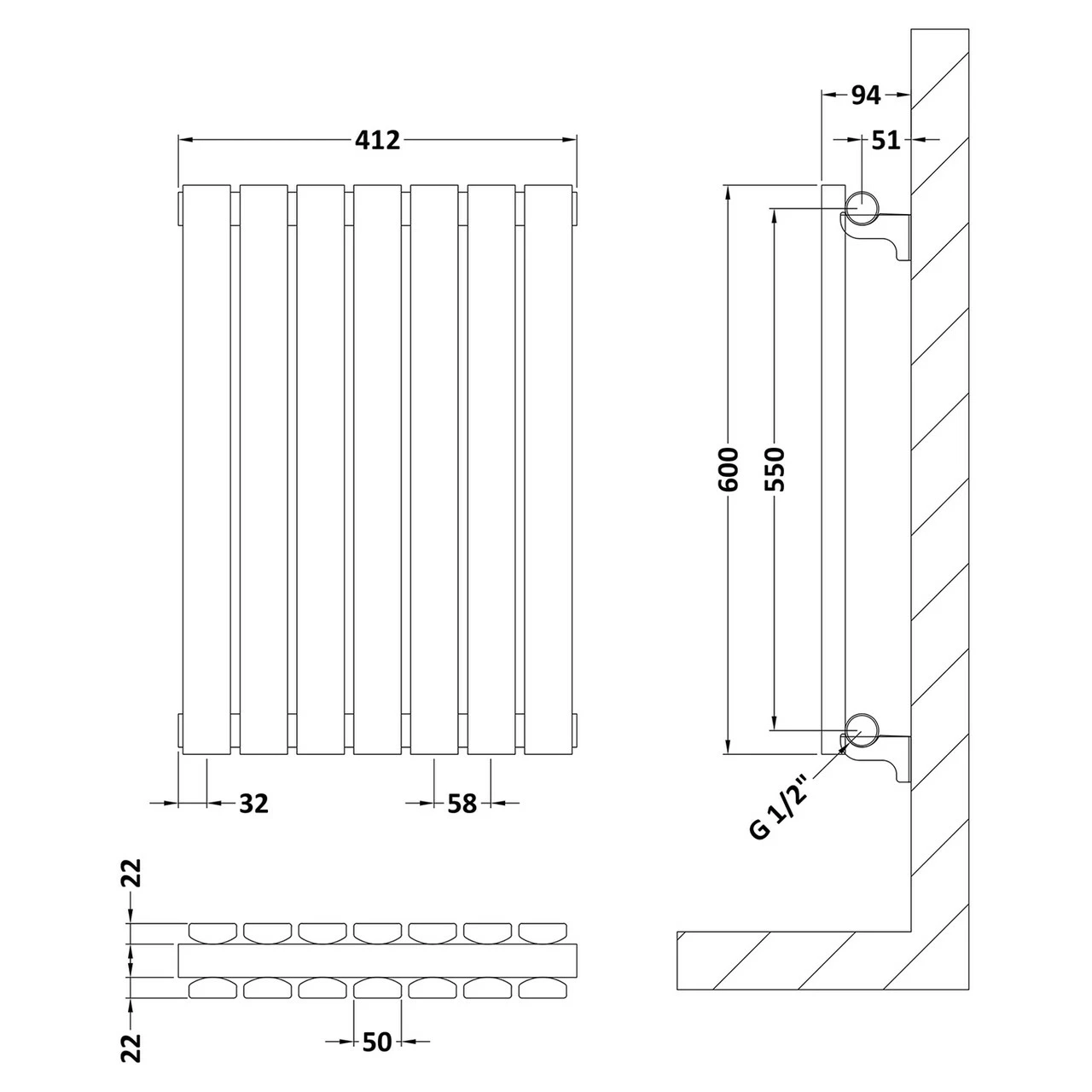 Hudson Reed Sloane Double Panel Radiator 600mm X 412mm - HLW54D 4 Hudson Reed Sloane Double Panel Radiator 600mm X 412mm - HLW54D - Image 2