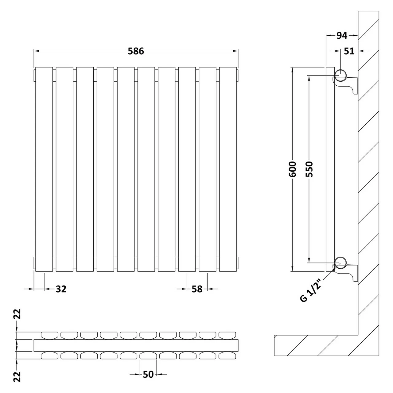 Hudson Reed Sloane Double Panel Radiator 600mm X 586mm - HLW55D 4 Hudson Reed Sloane Double Panel Radiator 600mm X 586mm - HLW55D - Image 2