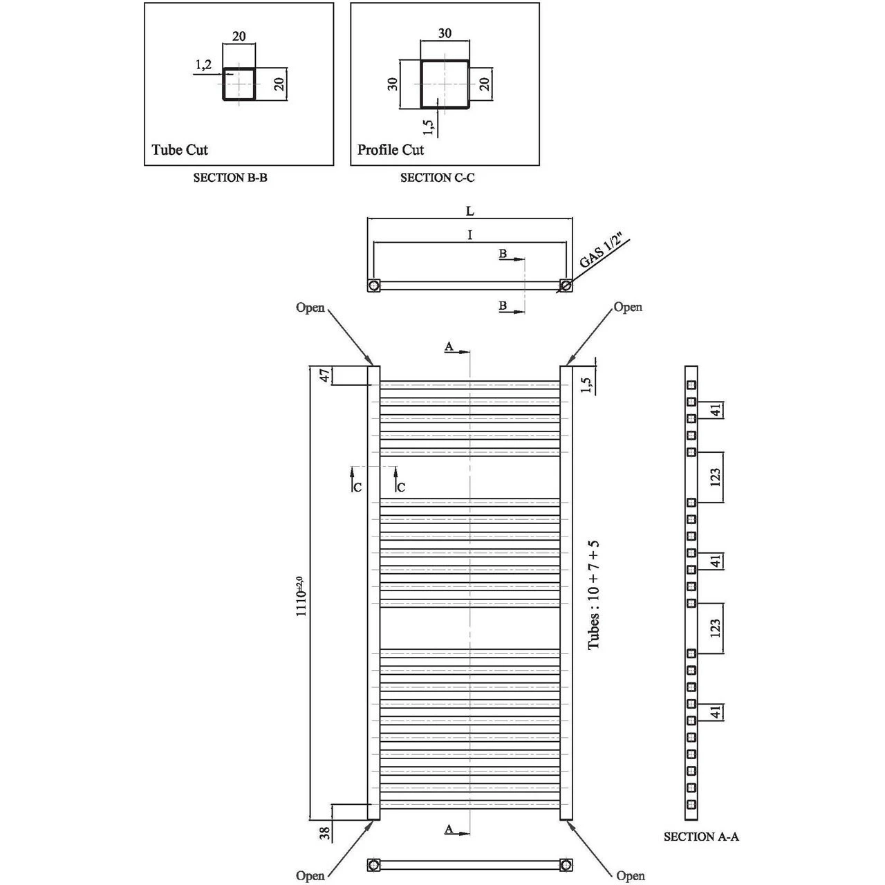 Hudson Reed Square Anthracite 1110mm X 500mm 500 Watt Radiator - HL153 6 Hudson Reed Square Anthracite 1110mm X 500mm 500 Watt Radiator - HL153 - Image 4