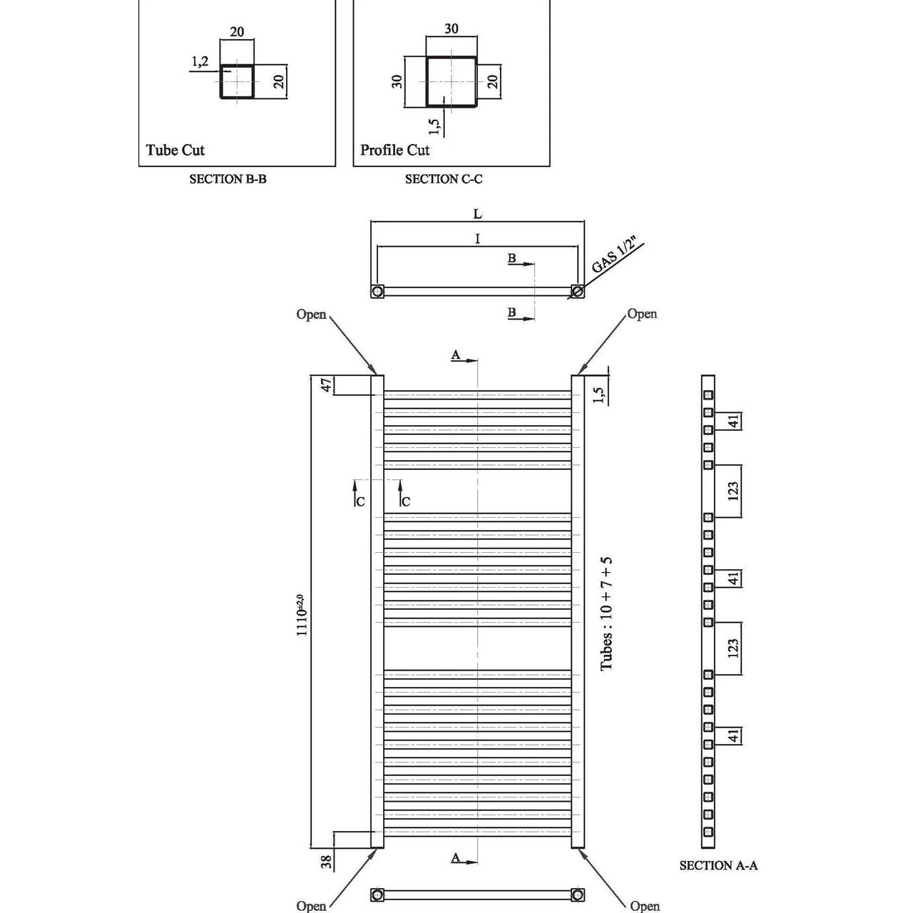 Hudson Reed Square Chrome 1110mm X 500mm 300 Watt Radiator - HL151 - Image 2