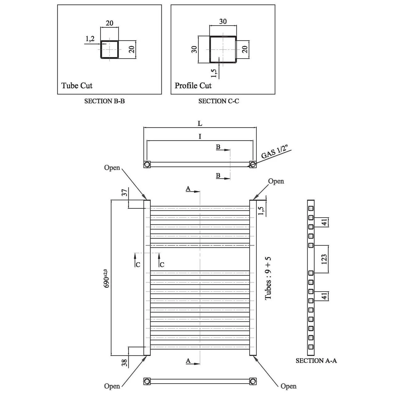 Hudson Reed Square Chrome 690mm X 500mm 200 Watt Radiator - HL150 8 Hudson Reed Square Chrome 690mm X 500mm 200 Watt Radiator - HL150 - Image 6