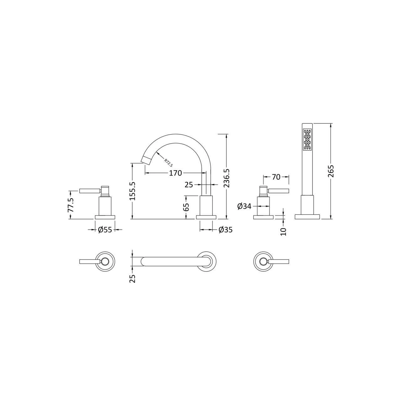 Hudson Reed Tec Lever 4 Tap Hole Bath Shower Mixer - TEL334S - Image 2