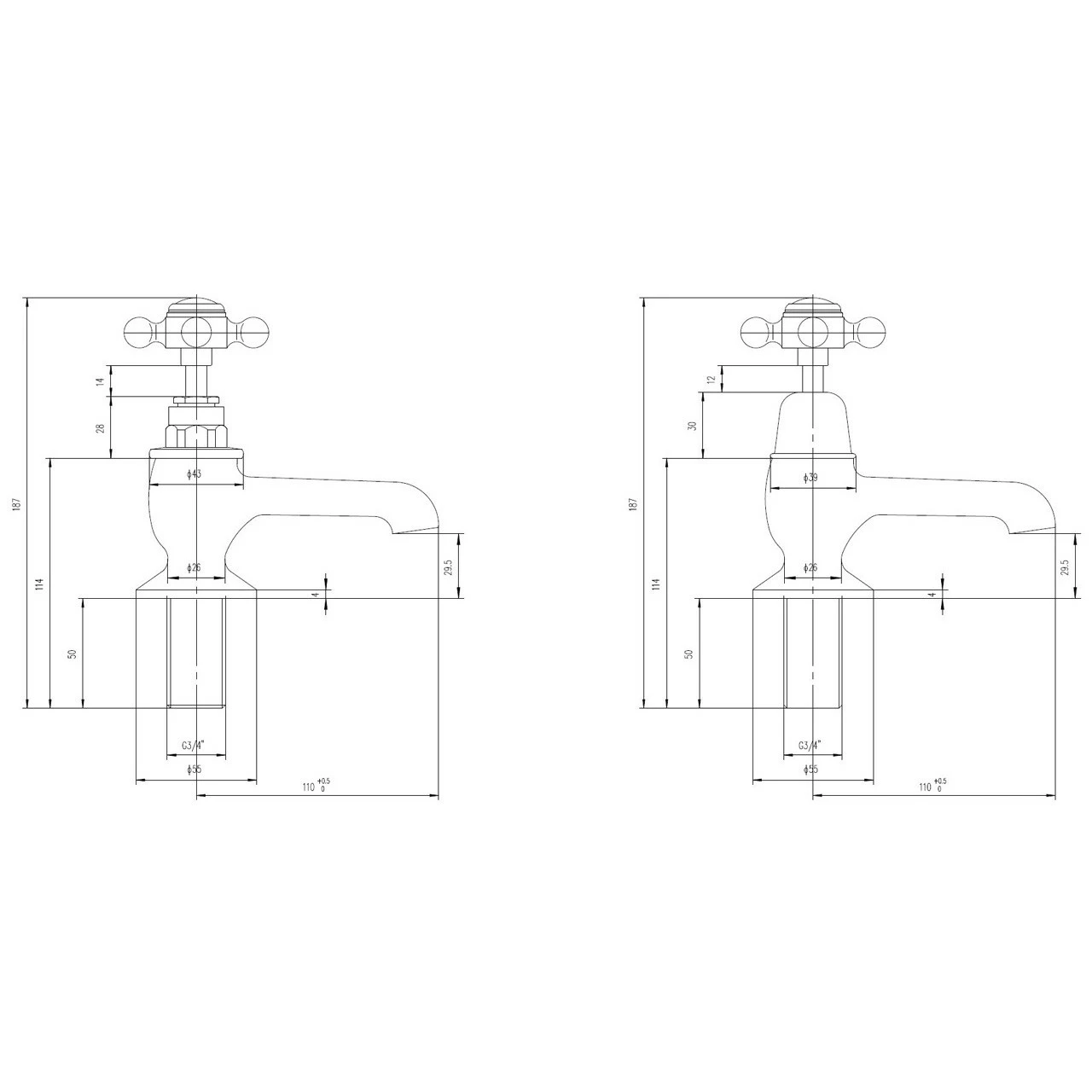 Hudson Reed Topaz Black Crosshead Bath Taps With Dome Collar - BC402DX - Image 2