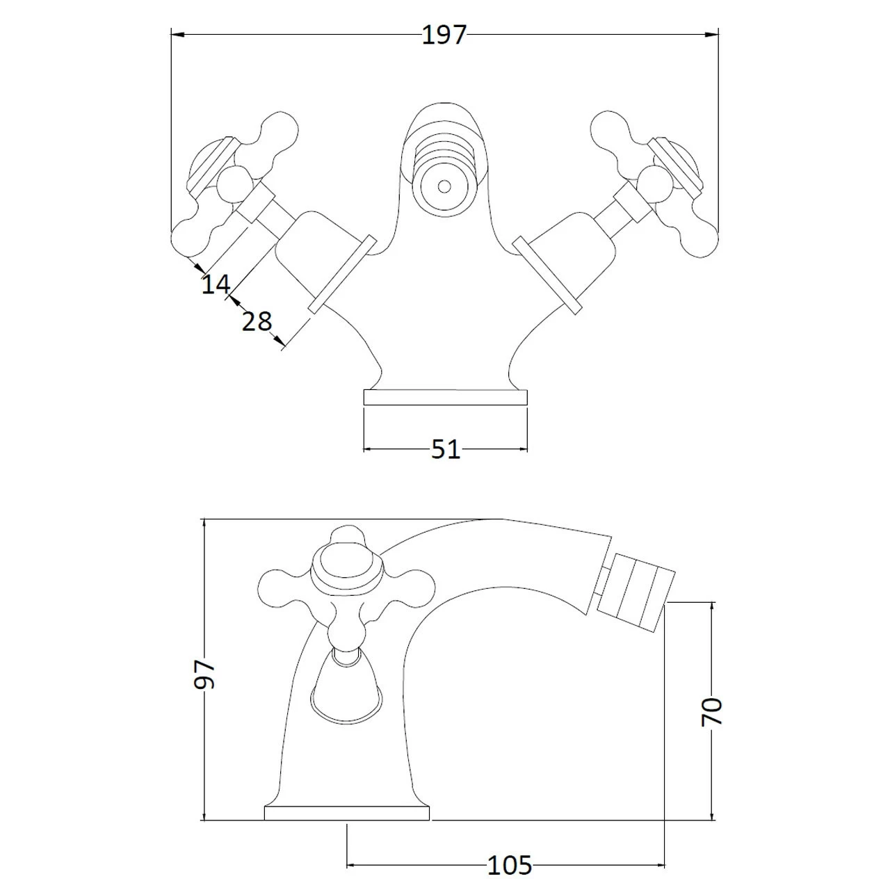 Hudson Reed Topaz Black Crosshead Mono Bidet Mixer With Dome Collar - BC406DX 4 Hudson Reed Topaz Black Crosshead Mono Bidet Mixer With Dome Collar - BC406DX - Image 2