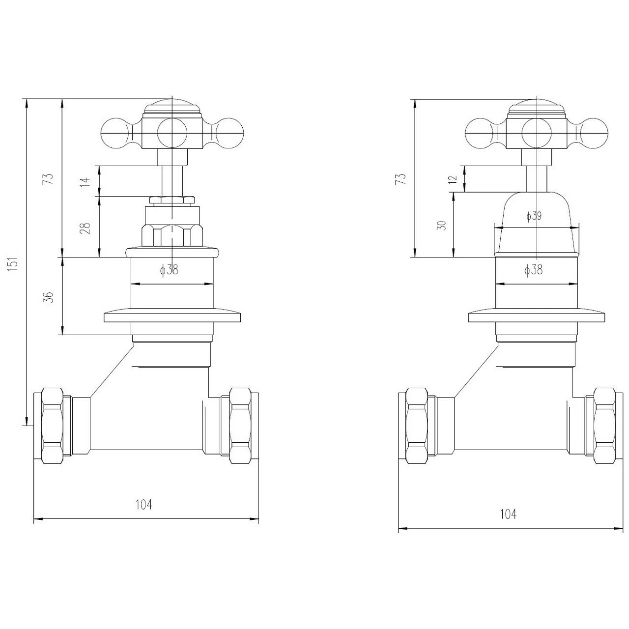 Hudson Reed Topaz Black Crosshead Wall Mounted Bath Spout & Stop Taps With Hex Collar - BC409HX 4 Hudson Reed Topaz Black Crosshead Wall Mounted Bath Spout & Stop Taps With Hex Collar - BC409HX - Image 2