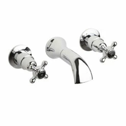 Hudson Reed Topaz Black Wall Mounted Crosshead 3 Tap Hole Basin Mixer Tap With Dome Collar - BC417DX