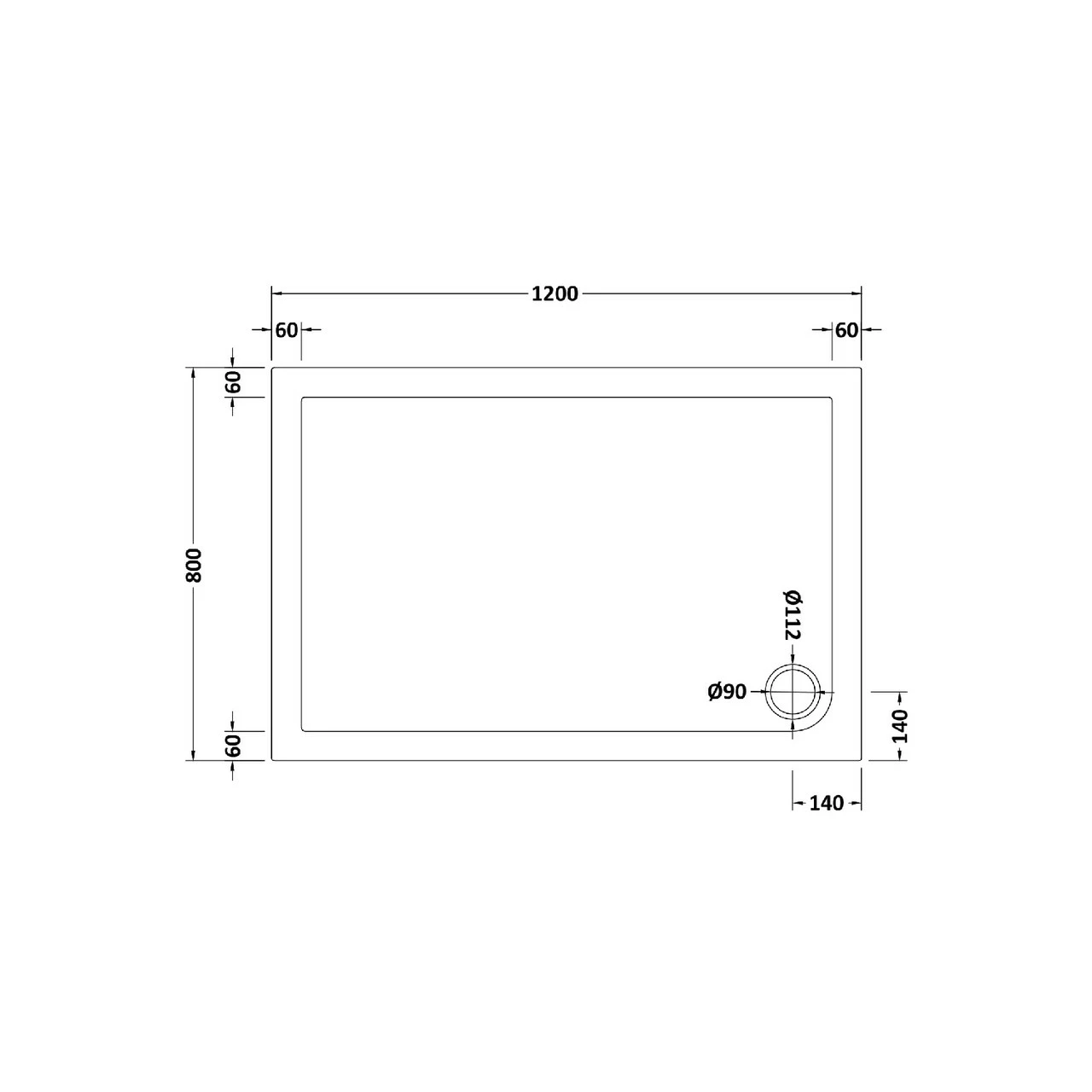 Hudson Reed White 1200mm X 800mm Slip Resistant Rectangular Shower Tray With Corner Waste - NSR023 4 Hudson Reed White 1200mm X 800mm Slip Resistant Rectangular Shower Tray With Corner Waste - NSR023 - Image 2