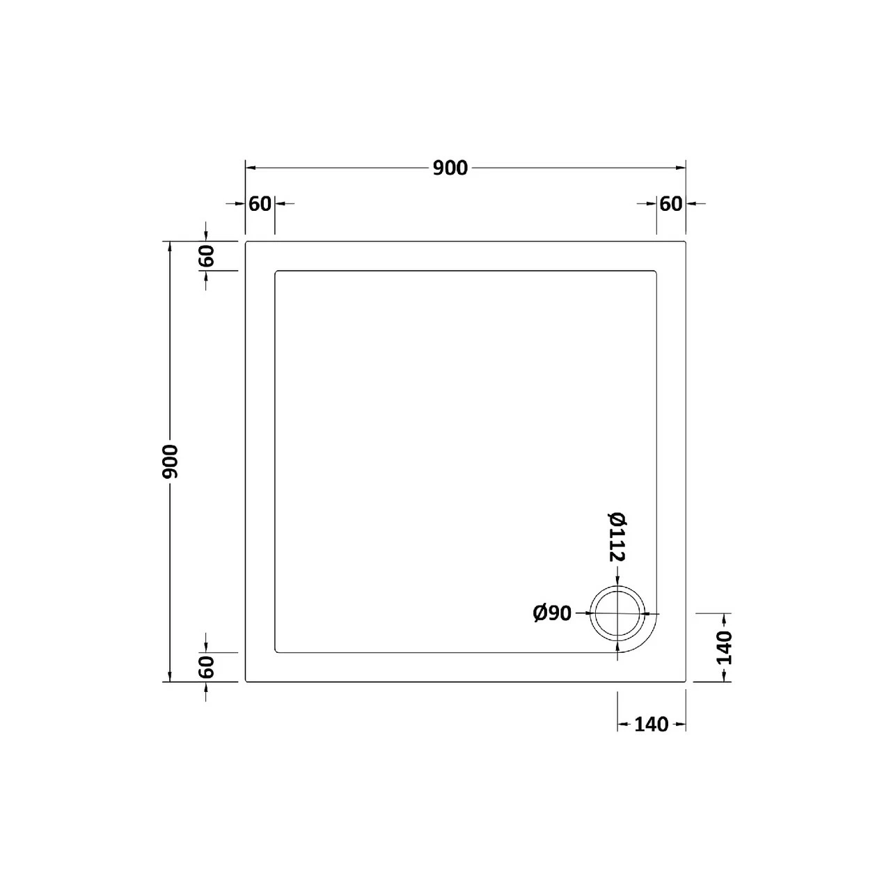 Hudson Reed White 900mm X 900mm Slip Resistant Square Shower Tray With Corner Waste - NSR010 4 Hudson Reed White 900mm X 900mm Slip Resistant Square Shower Tray With Corner Waste - NSR010 - Image 2