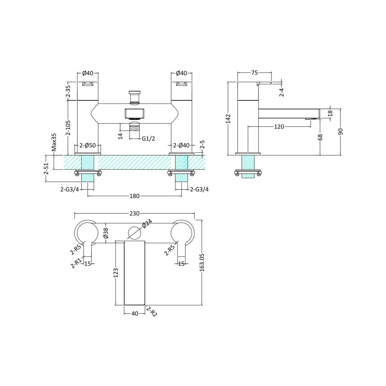 Hudson Reed Willow Chrome Bath Shower Mixer Tap - WIL304 4 Hudson Reed Willow Chrome Bath Shower Mixer Tap - WIL304 - Image 2