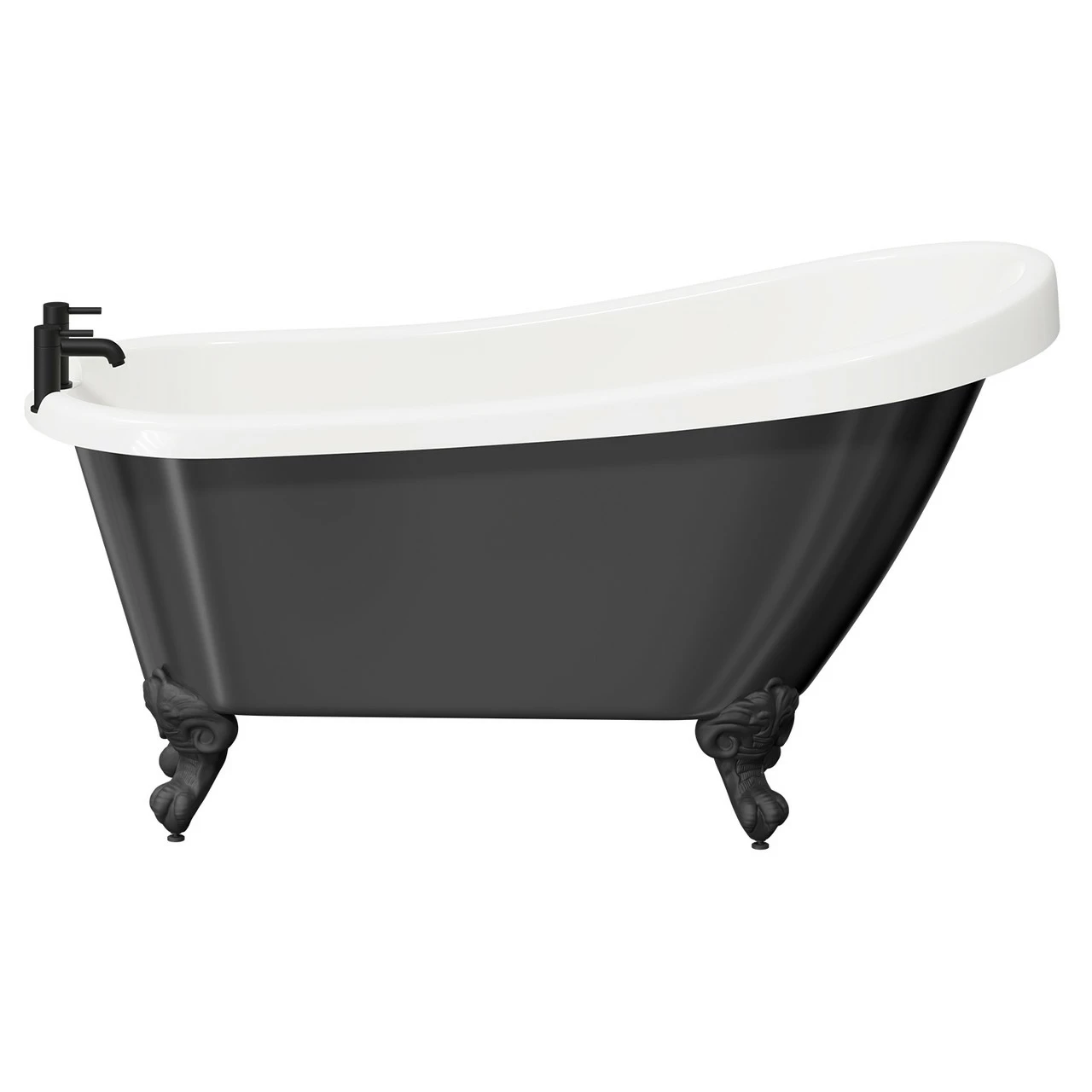 Kensington Black 1550mm X 720mm Single Ended Freestanding Slipper Bath With Matt Black Claw Feet - Image 2