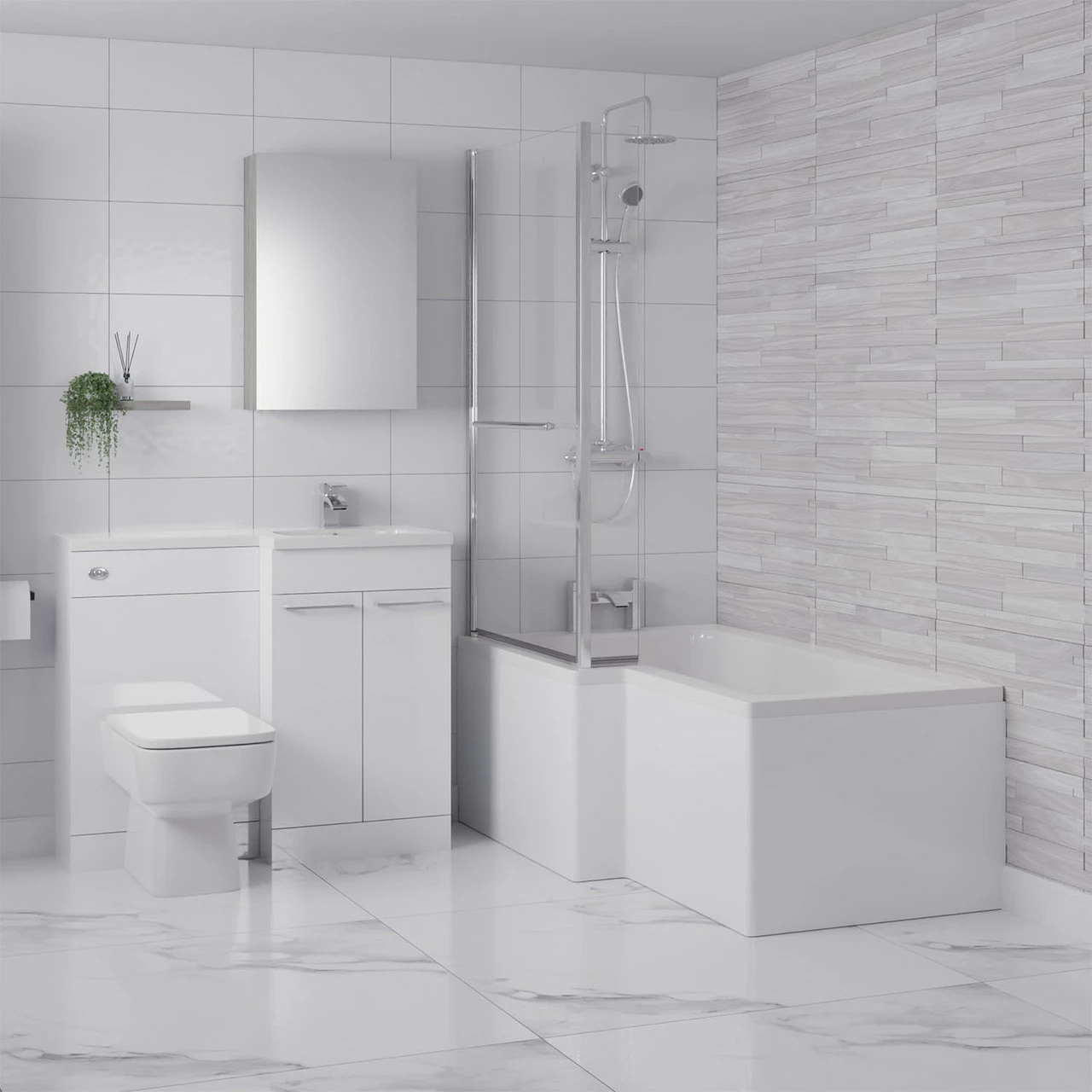 Loire 1500mm Right Hand L Shaped Shower Bath With Towel Rail Bath Screen And Front Bath Panel 8 Loire 1500mm Right Hand L Shaped Shower Bath With Towel Rail Bath Screen And Front Bath Panel - Image 6