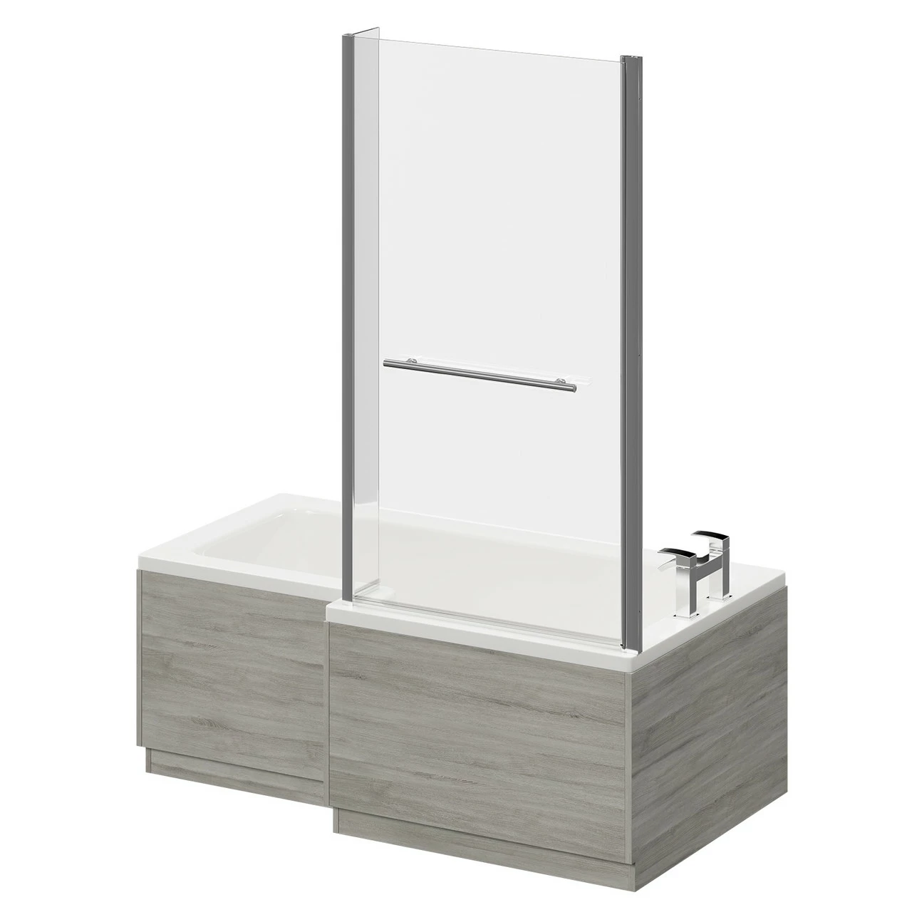 Loire 1500mm Right Hand L Shaped Shower Bath With Towel Rail Bath Screen And Molina Ash Front And End Bath Panel 4 Loire 1500mm Right Hand L Shaped Shower Bath With Towel Rail Bath Screen And Molina Ash Front And End Bath Panel - Image 2