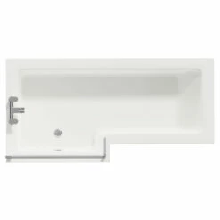 Loire 1700mm Left Hand L Shaped Shower Bath With Bath Screen And Gloss White Front And End Bath Panel