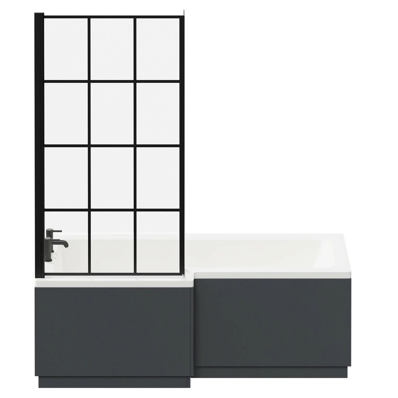Loire 1700mm Left Hand L Shaped Shower Bath With Matt Black Bath Screen And Gloss Grey Front And End Bath Panel 6 Loire 1700mm Left Hand L Shaped Shower Bath With Matt Black Bath Screen And Gloss Grey Front And End Bath Panel - Image 4