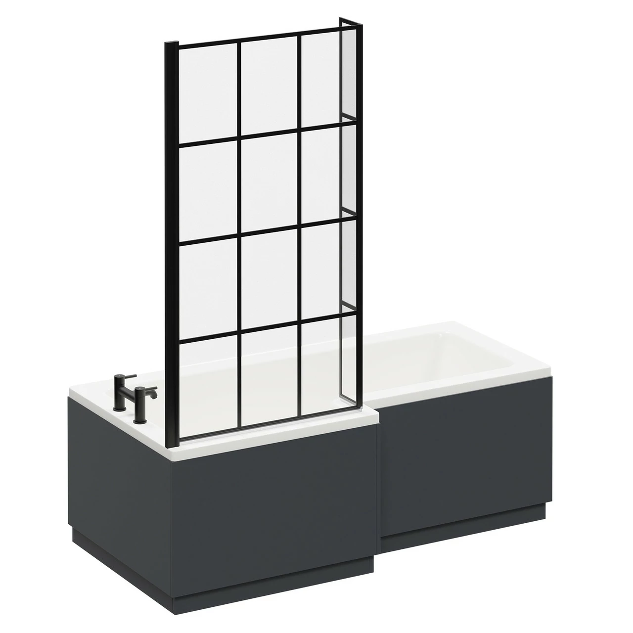 Loire 1700mm Left Hand L Shaped Shower Bath With Matt Black Bath Screen And Gloss Grey Front And End Bath Panel 5 Loire 1700mm Left Hand L Shaped Shower Bath With Matt Black Bath Screen And Gloss Grey Front And End Bath Panel - Image 3